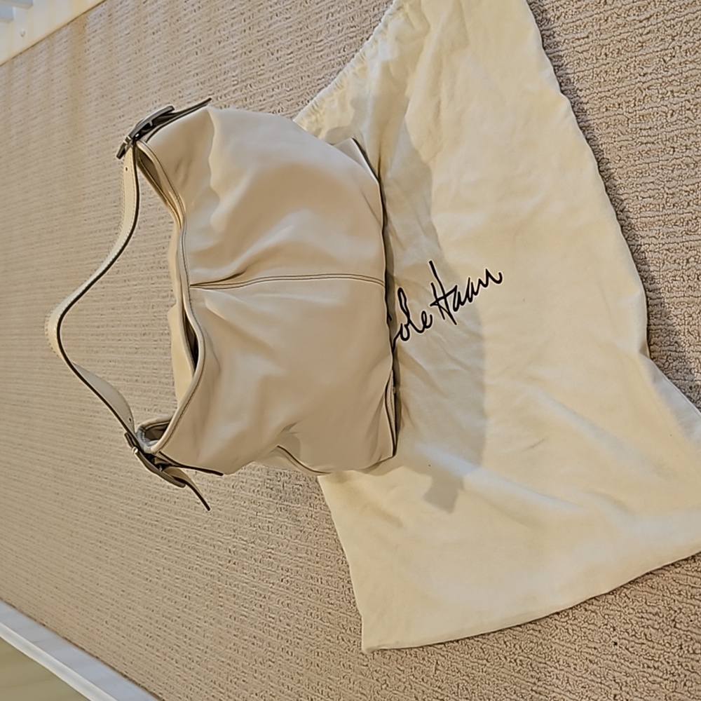Cole Haan Cream Shoulder Bag with Silver Accents